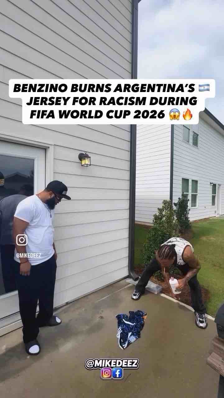 Rapper and TV personality Benzino burns Argentinian soccer/football jersey due to historic racism and during the FIFA World Cup